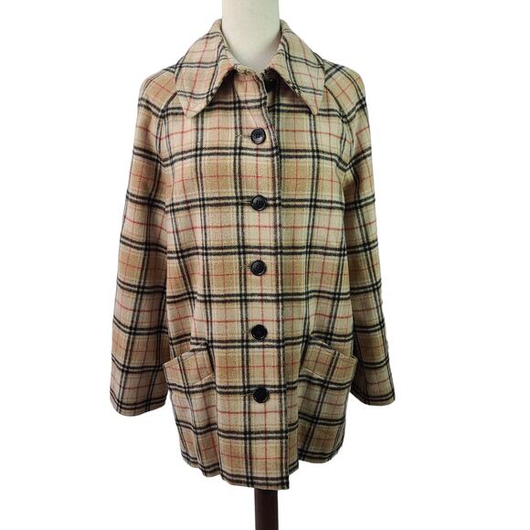 Dalton USA Made Tan Red Black Plaid Wool Lined Vintage Coat Jacket Blazer 14 - Picture 1 of 4